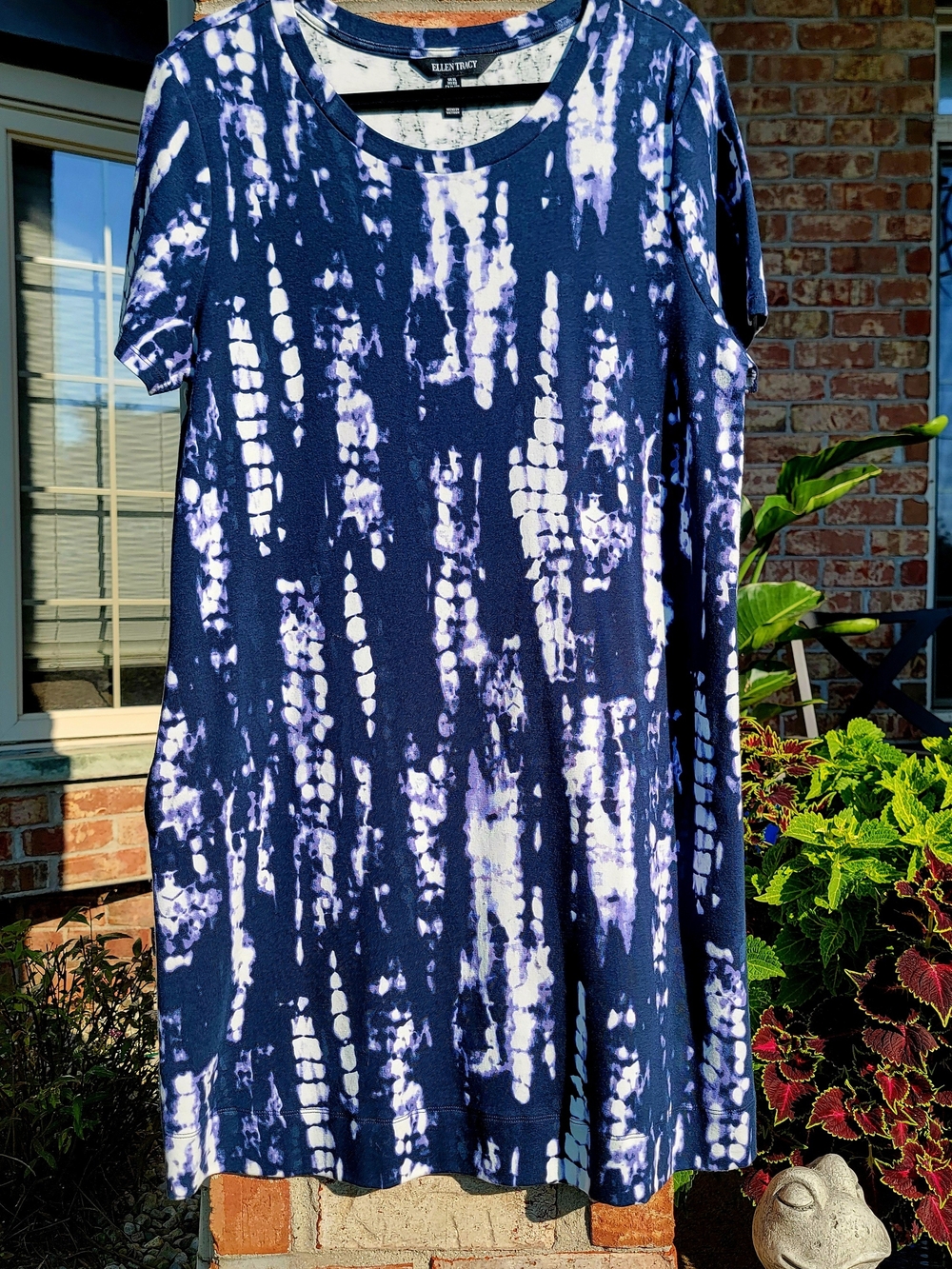 Women's Ellen Tracy Tie-Dye Short Sleeve Midi Dress - Navy & White